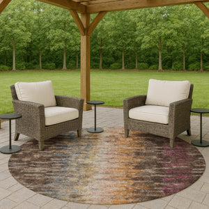 HomeRoots 8' Washable Round Area Rug in Chocolate, Orange & Purple - Durable, Stylish, and Versatile Design! 659086