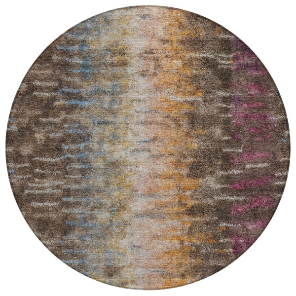 HomeRoots 8' Washable Round Area Rug in Chocolate, Orange & Purple - Durable, Stylish, and Versatile Design! 659086
