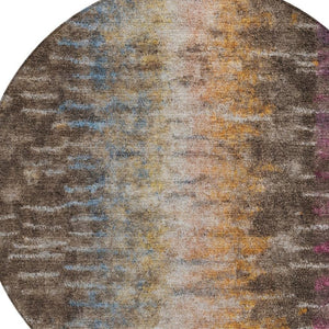 HomeRoots 8' Washable Round Area Rug in Chocolate, Orange & Purple - Durable, Stylish, and Versatile Design! 659086