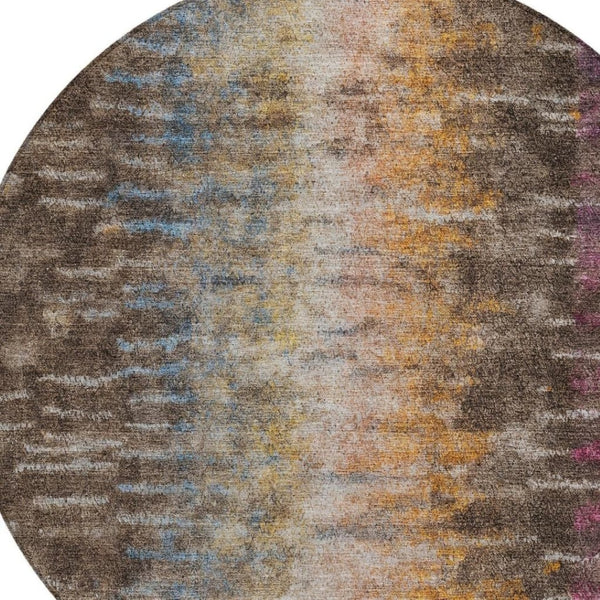 HomeRoots 8' Washable Round Area Rug in Chocolate, Orange & Purple - Durable, Stylish, and Versatile Design! 659086