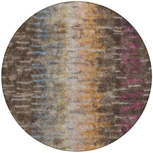 HomeRoots 8' Washable Round Area Rug in Chocolate, Orange & Purple - Durable, Stylish, and Versatile Design! 659086