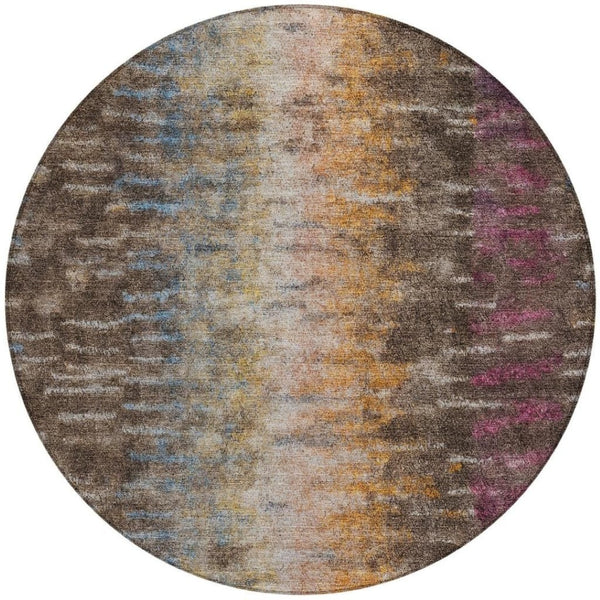 HomeRoots 8' Washable Round Area Rug in Chocolate, Orange & Purple - Durable, Stylish, and Versatile Design! 659086