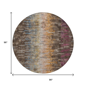 HomeRoots 8' Washable Round Area Rug in Chocolate, Orange & Purple - Durable, Stylish, and Versatile Design! 659086
