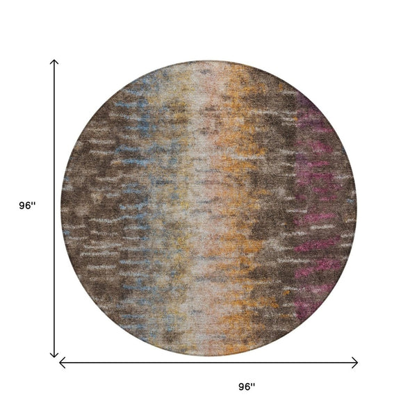 HomeRoots 8' Washable Round Area Rug in Chocolate, Orange & Purple - Durable, Stylish, and Versatile Design! 659086