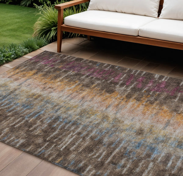 HomeRoots 8' X 10' Abstract Washable Area Rug in Vibrant Chocolate, Orange & Purple for Indoor/Outdoor Use 659087