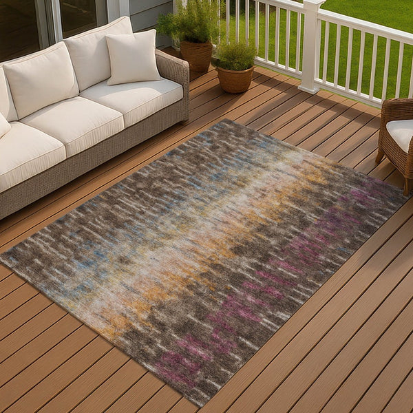 HomeRoots 8' X 10' Abstract Washable Area Rug in Vibrant Chocolate, Orange & Purple for Indoor/Outdoor Use 659087