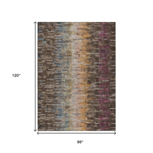HomeRoots 8' X 10' Abstract Washable Area Rug in Vibrant Chocolate, Orange & Purple for Indoor/Outdoor Use 659087