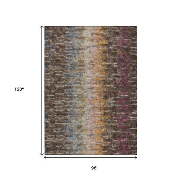 HomeRoots 8' X 10' Abstract Washable Area Rug in Vibrant Chocolate, Orange & Purple for Indoor/Outdoor Use 659087