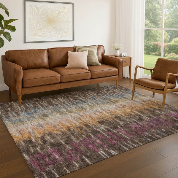 HomeRoots 8' X 10' Abstract Washable Area Rug in Vibrant Chocolate, Orange & Purple for Indoor/Outdoor Use 659087