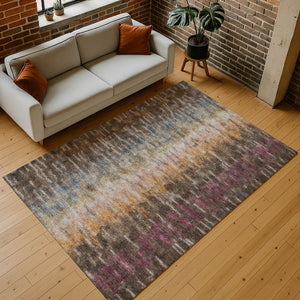 HomeRoots 8' X 10' Abstract Washable Area Rug in Vibrant Chocolate, Orange & Purple for Indoor/Outdoor Use 659087