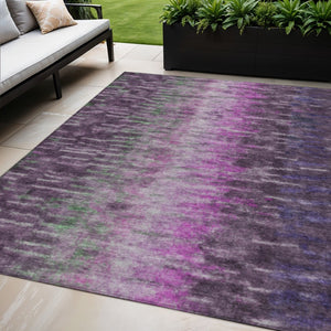 HomeRoots 5' Contemporary Eggplant Green & Blue Abstract Washable Area Rug for Indoor/Outdoor Spaces 659091