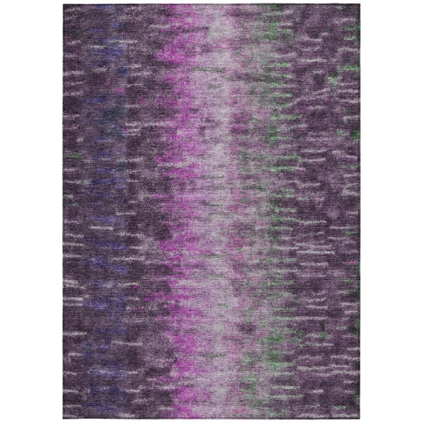 HomeRoots 5' Contemporary Eggplant Green & Blue Abstract Washable Area Rug for Indoor/Outdoor Spaces 659091