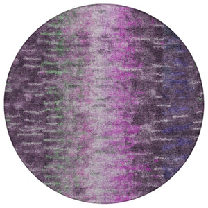 HomeRoots 8' Round Abstract Area Rug in Eggplant, Green & Blue - Washable & Versatile for Indoor/Outdoor Use 659092