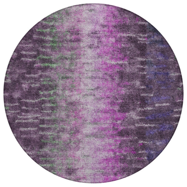 HomeRoots 8' Round Abstract Area Rug in Eggplant, Green & Blue - Washable & Versatile for Indoor/Outdoor Use 659092