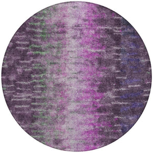 HomeRoots 8' Round Abstract Area Rug in Eggplant, Green & Blue - Washable & Versatile for Indoor/Outdoor Use 659092