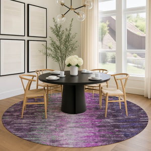 HomeRoots 8' Round Abstract Area Rug in Eggplant, Green & Blue - Washable & Versatile for Indoor/Outdoor Use 659092