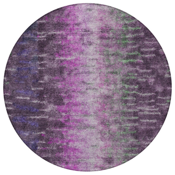 HomeRoots 8' Round Abstract Area Rug in Eggplant, Green & Blue - Washable & Versatile for Indoor/Outdoor Use 659092