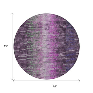 HomeRoots 8' Round Abstract Area Rug in Eggplant, Green & Blue - Washable & Versatile for Indoor/Outdoor Use 659092