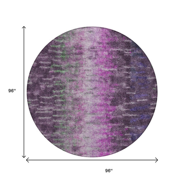 HomeRoots 8' Round Abstract Area Rug in Eggplant, Green & Blue - Washable & Versatile for Indoor/Outdoor Use 659092