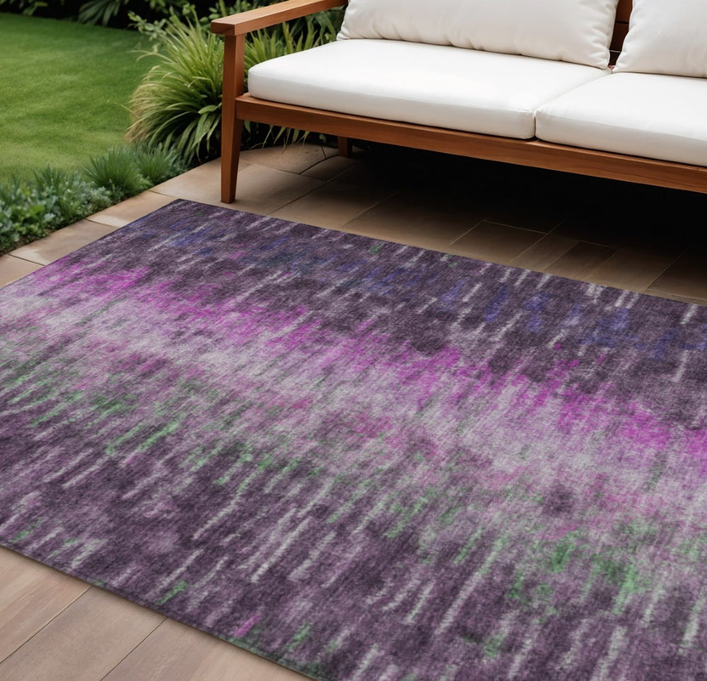 HomeRoots 8' X 10' Washable Eggplant Green & Blue Abstract Area Rug for Indoor/Outdoor Style & Durability 659093