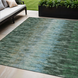 HomeRoots 5' X 8' Emerald Teal Blue & Ivory Abstract Rug - Stylish, Washable Indoor/Outdoor, Pet-Friendly Design 659097