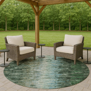 HomeRoots 8' Vibrant Emerald Teal Blue & Ivory Round Abstract Area Rug - Stylish, Washable for Indoors & Outdoors 659098