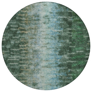 HomeRoots 8' Vibrant Emerald Teal Blue & Ivory Round Abstract Area Rug - Stylish, Washable for Indoors & Outdoors 659098