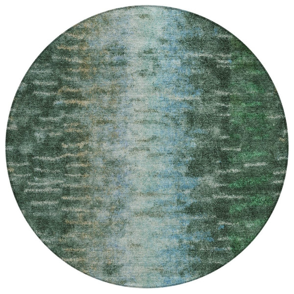 HomeRoots 8' Vibrant Emerald Teal Blue & Ivory Round Abstract Area Rug - Stylish, Washable for Indoors & Outdoors 659098