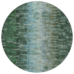 HomeRoots 8' Vibrant Emerald Teal Blue & Ivory Round Abstract Area Rug - Stylish, Washable for Indoors & Outdoors 659098