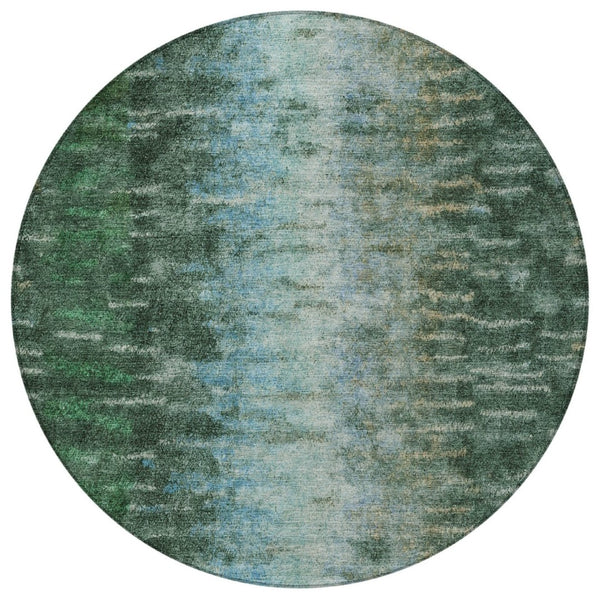 HomeRoots 8' Vibrant Emerald Teal Blue & Ivory Round Abstract Area Rug - Stylish, Washable for Indoors & Outdoors 659098