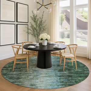 HomeRoots 8' Vibrant Emerald Teal Blue & Ivory Round Abstract Area Rug - Stylish, Washable for Indoors & Outdoors 659098