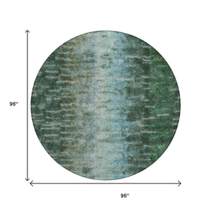 HomeRoots 8' Vibrant Emerald Teal Blue & Ivory Round Abstract Area Rug - Stylish, Washable for Indoors & Outdoors 659098