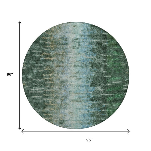 HomeRoots 8' Vibrant Emerald Teal Blue & Ivory Round Abstract Area Rug - Stylish, Washable for Indoors & Outdoors 659098