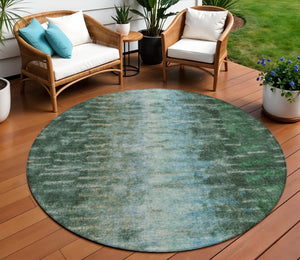 HomeRoots 8' Vibrant Emerald Teal Blue & Ivory Round Abstract Area Rug - Stylish, Washable for Indoors & Outdoors 659098
