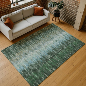 HomeRoots 8' X 10' Contemporary Emerald Teal Blue Ivory Abstract Area Rug - Washable & Durable for Indoor/Outdoor Use 659099