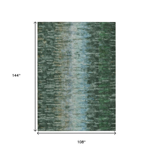 HomeRoots 9' Modern Abstract Washable Area Rug in Emerald Teal Blue & Ivory for Indoor/Outdoor Use 659100