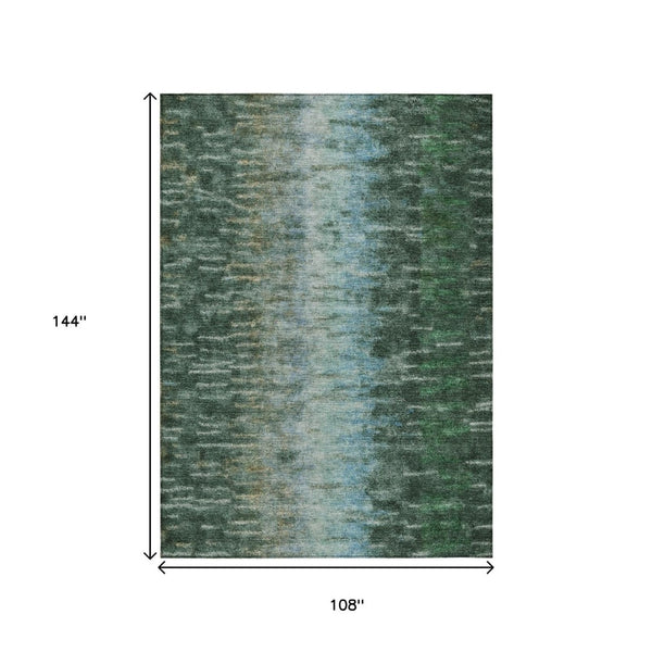HomeRoots 9' Modern Abstract Washable Area Rug in Emerald Teal Blue & Ivory for Indoor/Outdoor Use 659100