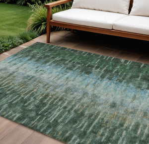 HomeRoots 9' Modern Abstract Washable Area Rug in Emerald Teal Blue & Ivory for Indoor/Outdoor Use 659100