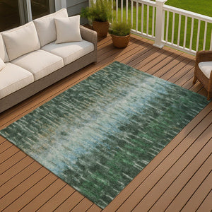HomeRoots 9' Modern Abstract Washable Area Rug in Emerald Teal Blue & Ivory for Indoor/Outdoor Use 659100