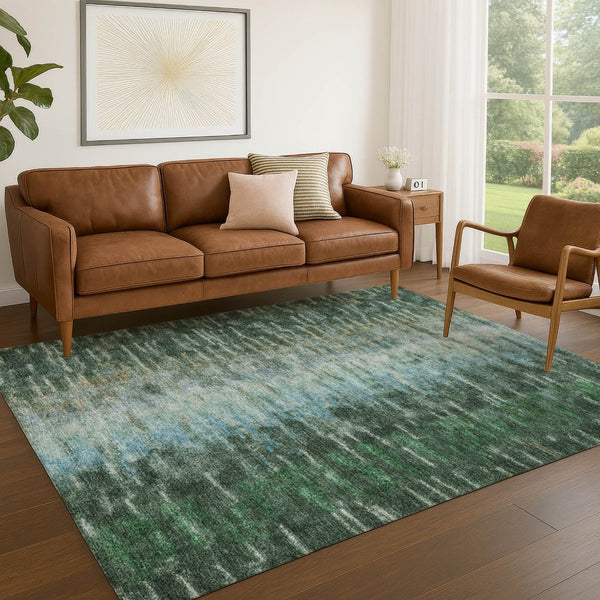 HomeRoots 9' Modern Abstract Washable Area Rug in Emerald Teal Blue & Ivory for Indoor/Outdoor Use 659100