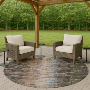HomeRoots 8' Round Abstract Washable Area Rug in Granite Gray & Brown - Modern, Durable, Indoor/Outdoor Style 659104