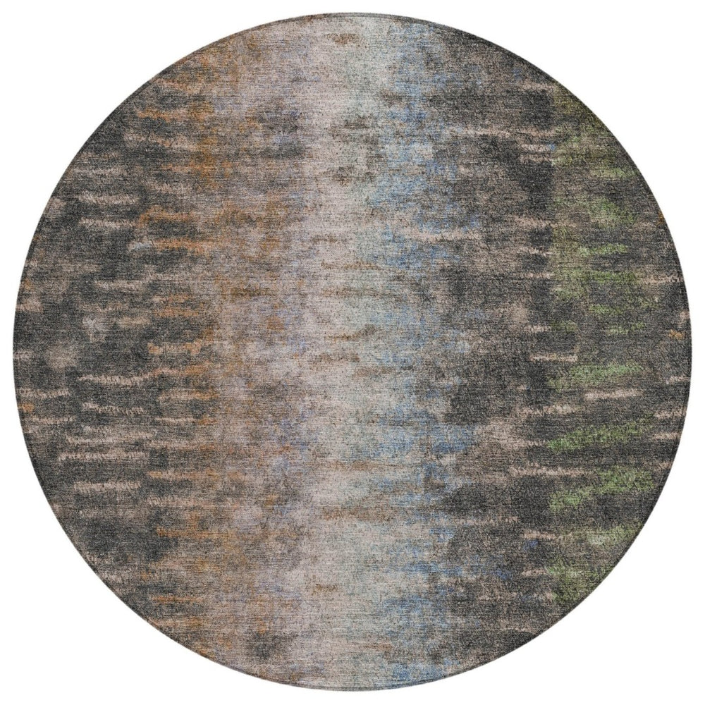 HomeRoots 8' Round Abstract Washable Area Rug in Granite Gray & Brown - Modern, Durable, Indoor/Outdoor Style 659104