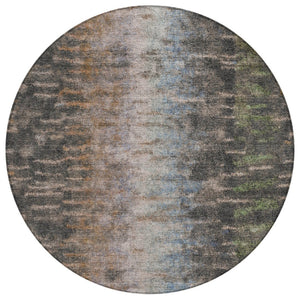 HomeRoots 8' Round Abstract Washable Area Rug in Granite Gray & Brown - Modern, Durable, Indoor/Outdoor Style 659104