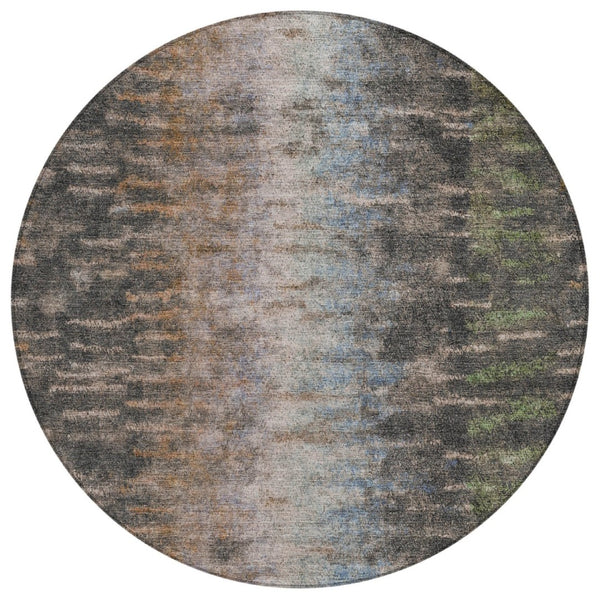 HomeRoots 8' Round Abstract Washable Area Rug in Granite Gray & Brown - Modern, Durable, Indoor/Outdoor Style 659104