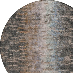 HomeRoots 8' Round Abstract Washable Area Rug in Granite Gray & Brown - Modern, Durable, Indoor/Outdoor Style 659104