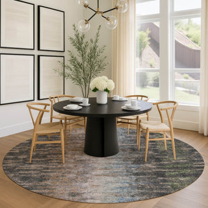 HomeRoots 8' Round Abstract Washable Area Rug in Granite Gray & Brown - Modern, Durable, Indoor/Outdoor Style 659104