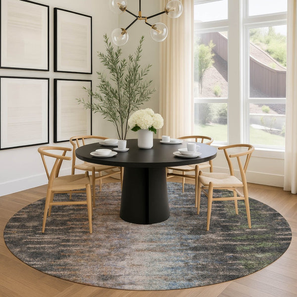 HomeRoots 8' Round Abstract Washable Area Rug in Granite Gray & Brown - Modern, Durable, Indoor/Outdoor Style 659104