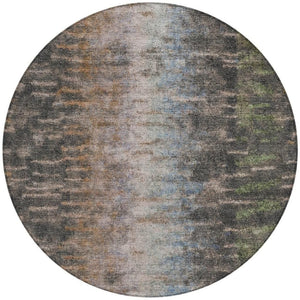 HomeRoots 8' Round Abstract Washable Area Rug in Granite Gray & Brown - Modern, Durable, Indoor/Outdoor Style 659104