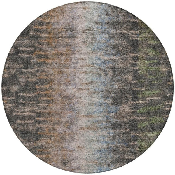 HomeRoots 8' Round Abstract Washable Area Rug in Granite Gray & Brown - Modern, Durable, Indoor/Outdoor Style 659104