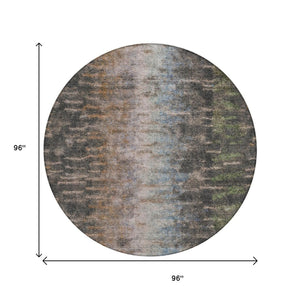 HomeRoots 8' Round Abstract Washable Area Rug in Granite Gray & Brown - Modern, Durable, Indoor/Outdoor Style 659104